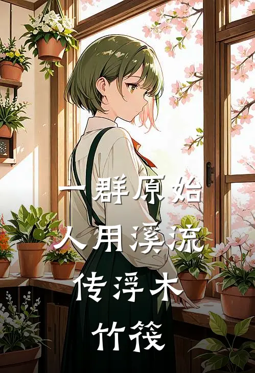 一群原始人用溪流传浮木,竹筏